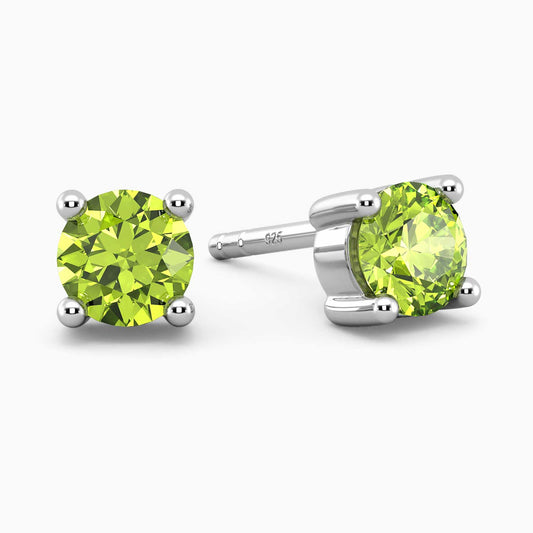 Classic Round-Cut Peridot Stud Earrings in Sterling Silver