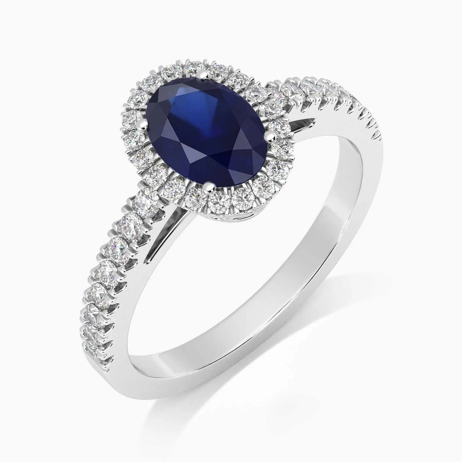 Sterling silver sapphire halo ring with CZ accents