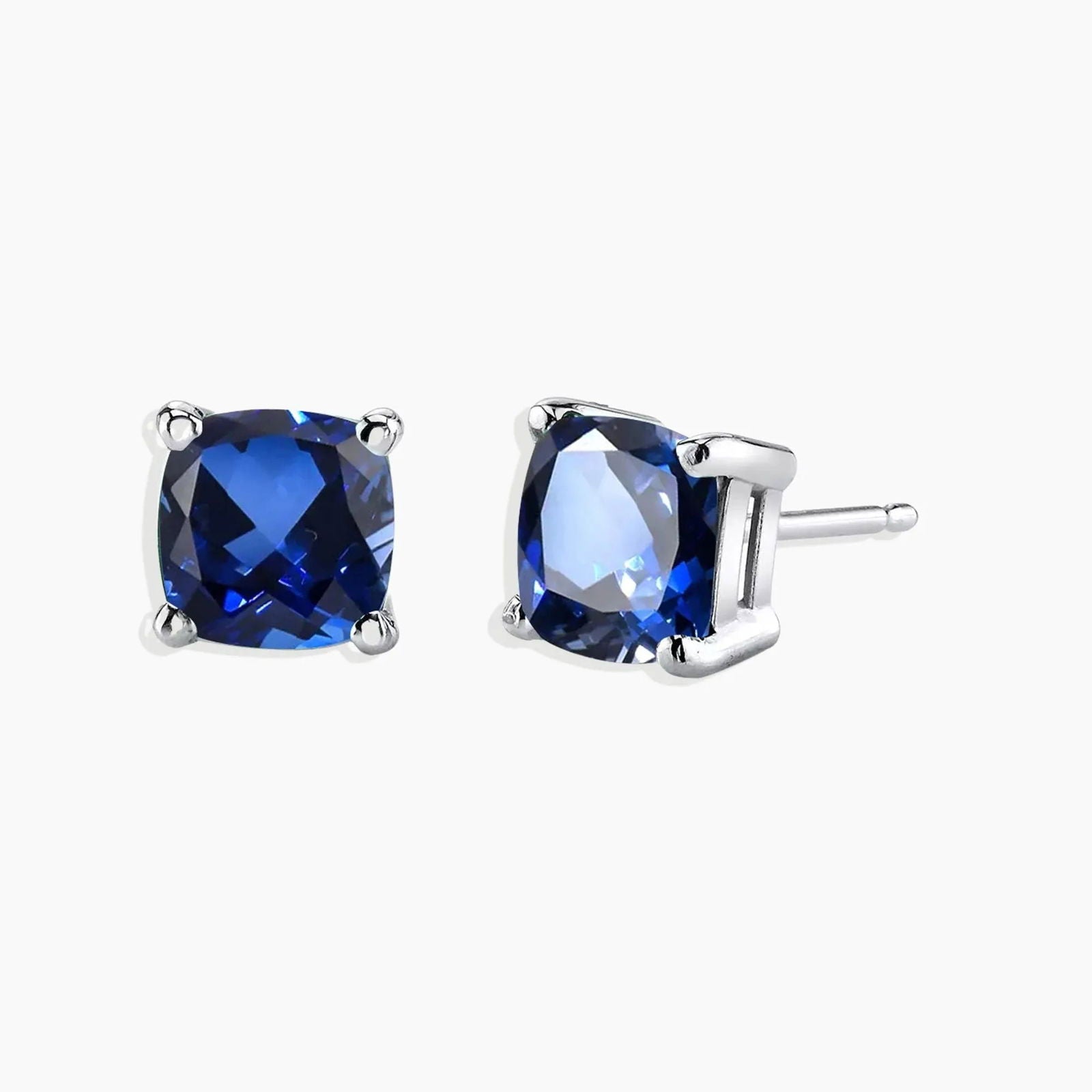 Cushion-cut sapphire stud earrings in sterling silver