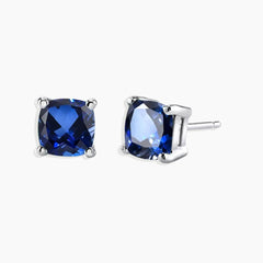 Cushion Cut Sapphire Stud Earrings in Sterling Silver | Irosk®