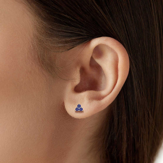 sapphire trio earrings in silver on model