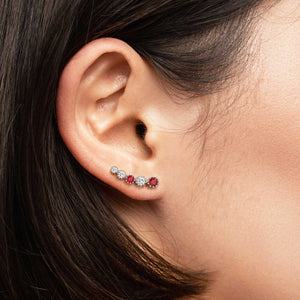 garnet earrings - climbers on model