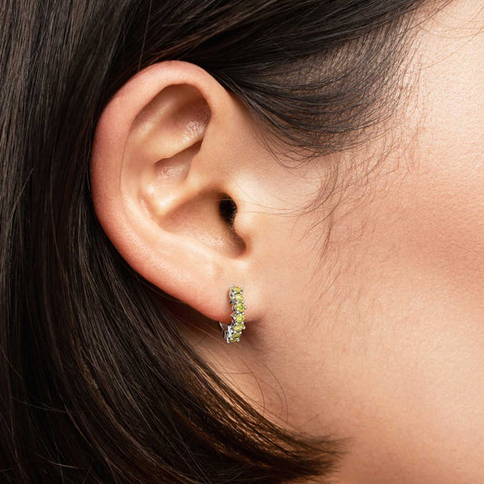 Peridot Silver Huggie Earrings | Elegant Design | Irosk ®