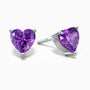 Heart Shape Stud Earrings in Sterling Silver -  Amethyst