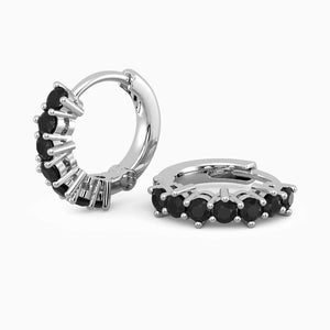 Silver Huggie Earrings - Black Onyx