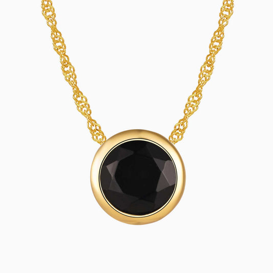 Round Black Onyx  Necklace Bezel Set 18 K Gold