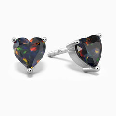 Heart Shape Black Opal Earrings in Silver - Irosk Australia®