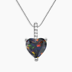 Black Opal Necklace in Silver - Heart Shape - Irosk Australia ®