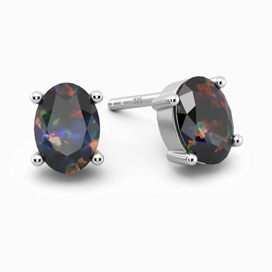 Oval Cut Black Opal Earrings in Sterling Silver by Irosk Australia