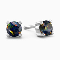 Round Black Opal Stud Earrings in Sterling Silver by Irosk