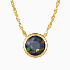 Bezel Set Black Round Opal Necklace Gold - Irosk ®