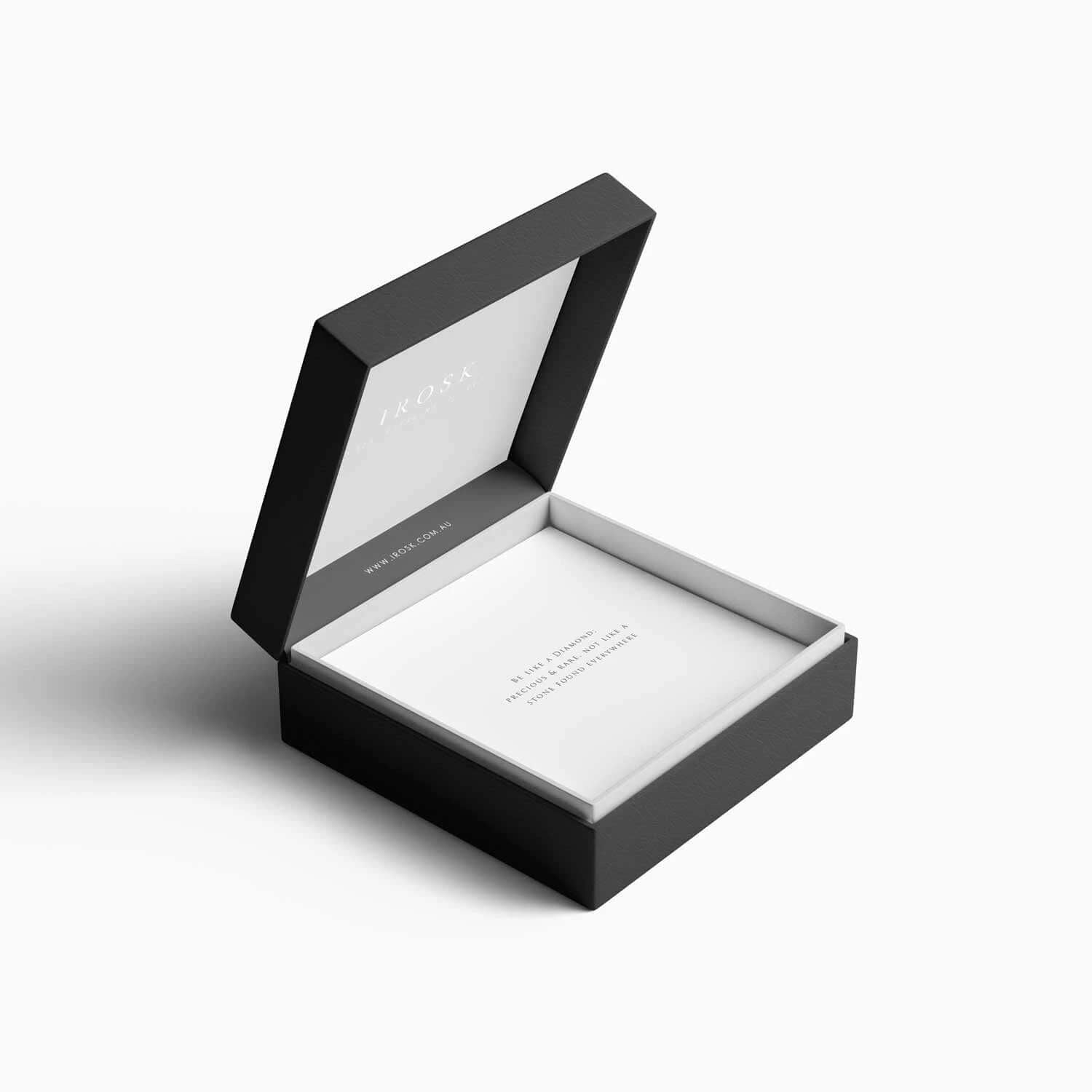 Sleek black jewellery box, ideal for presenting the trillion-cut aquamarine pendant.