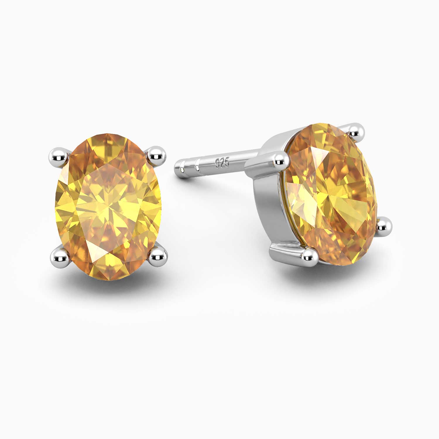 Citrine Crystal Oval Stud Earrings in Sterling Silver