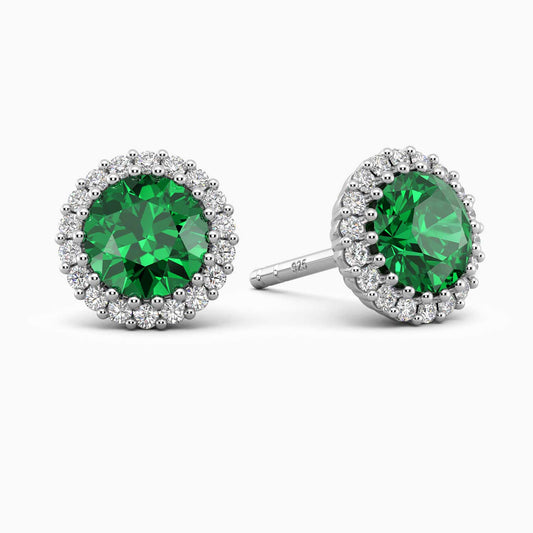 Round Emerald Halo Stud Earrings - Irosk ®