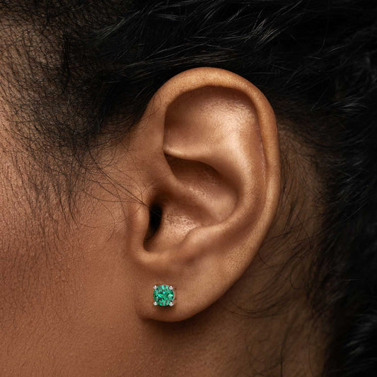 Emerald Round Shape Stud Earrings in Sterling Silver - Irosk Australia ®