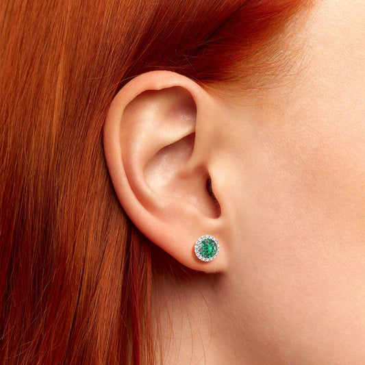 Round Emerald Halo Stud Earrings - Irosk ®