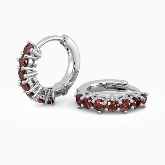 Garnet Huggies Earrings in Silver