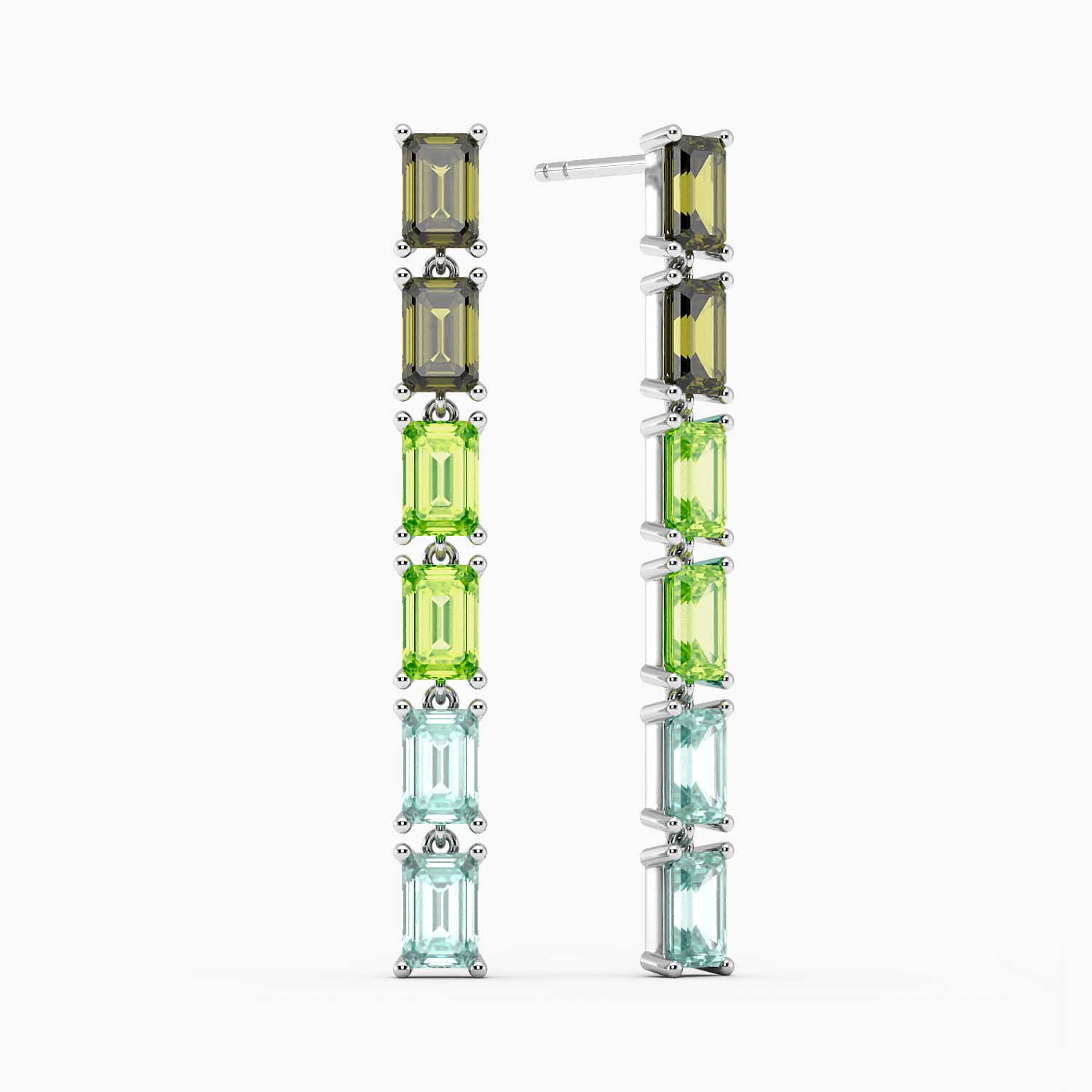 front and side view photo of green gemstone drop earrings