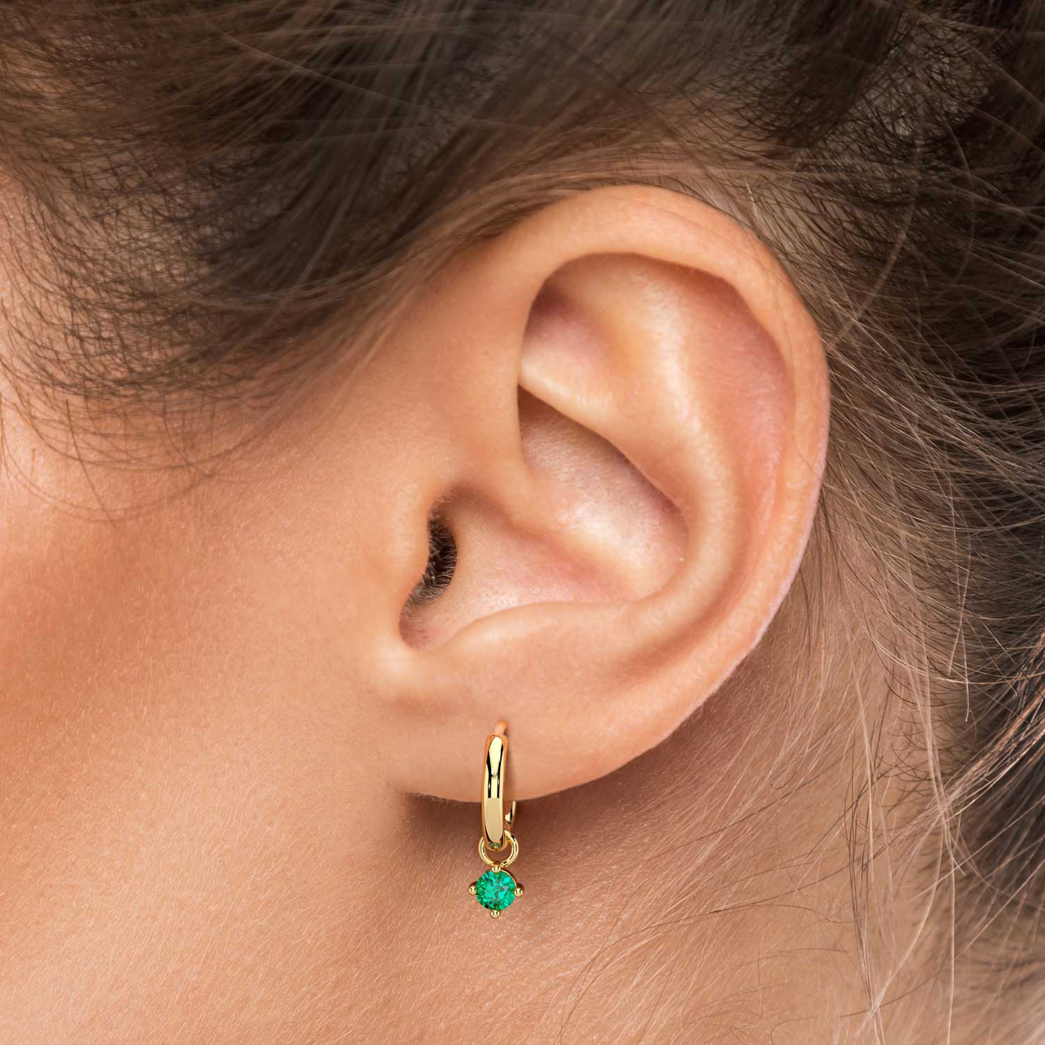 Round Emerald Charm - Gold Hoop Earrings by Irosk Australia ®