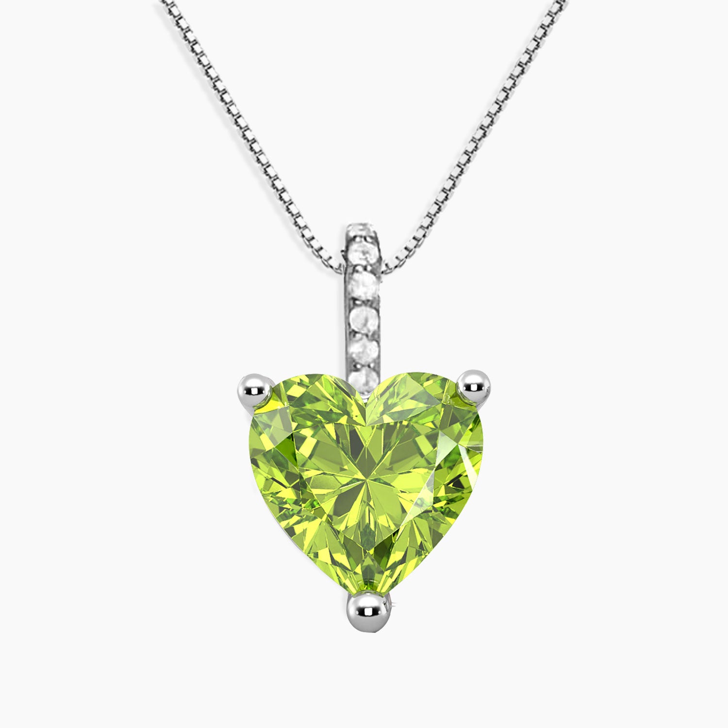 Peridot Heart Necklace in 925 Sterling Silver with Natural Peridot Gemstone Pendant 