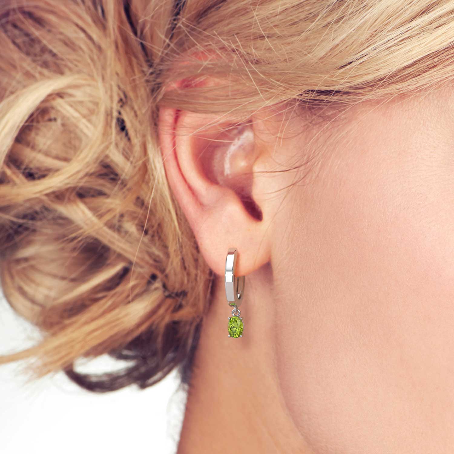 peridot earrings on model