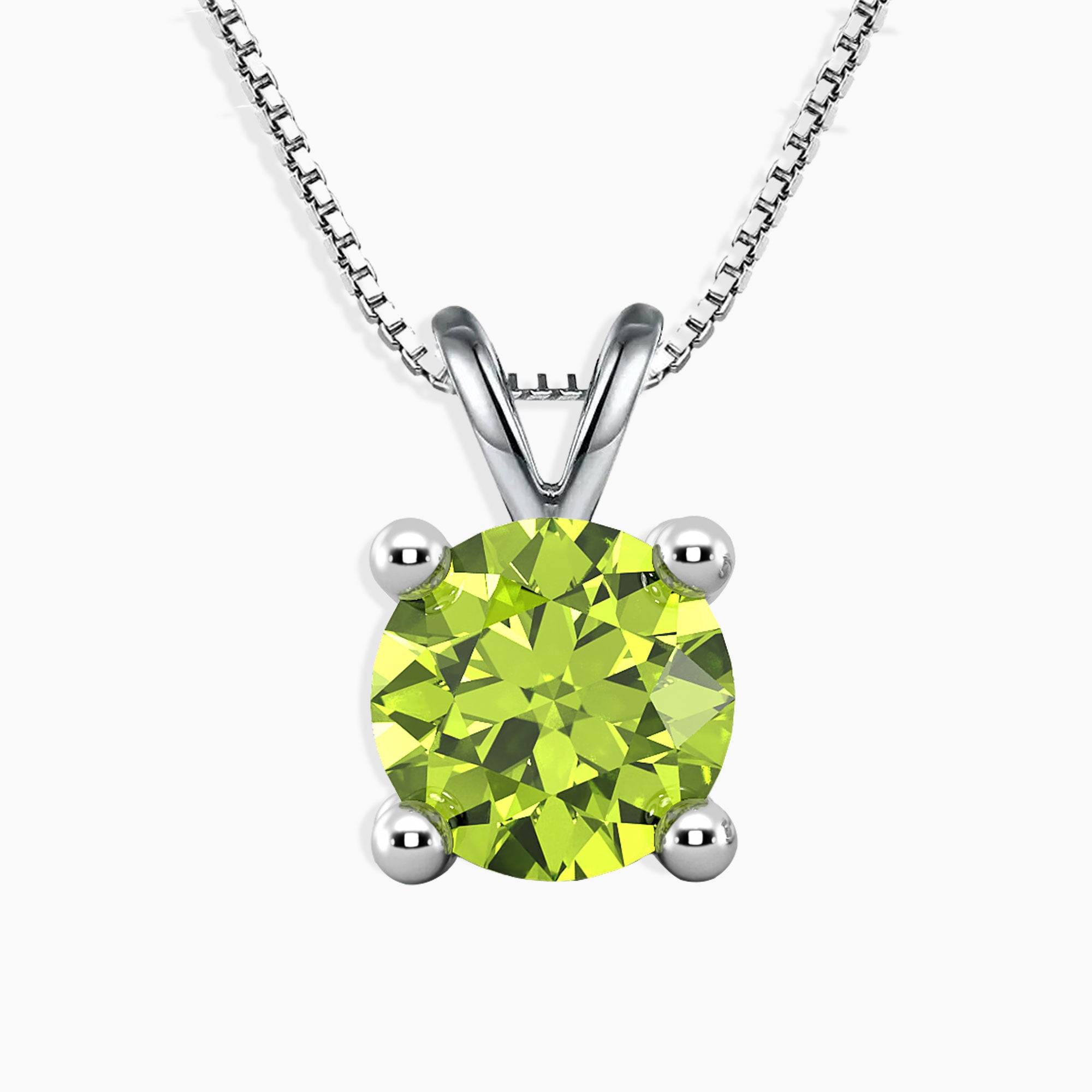 Round Cut Peridot Necklace in Sterling Silver with Box Chain