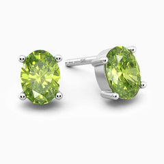 Silver Peridot Earrings | Oval Studs in 925 Sterling Silver | Irosk ®