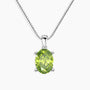 Oval Shaped Silver Peridot Necklace with Box Chain in 925 Sterling Silver