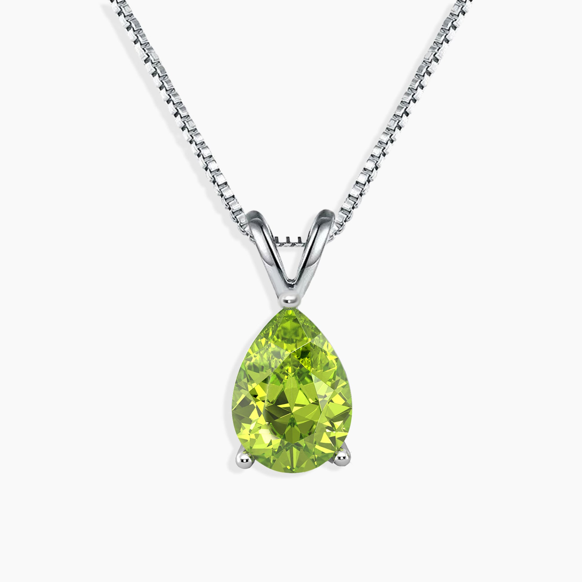 Pear-Shaped Peridot Pendant in 925 Sterling Silver with a Box Chain