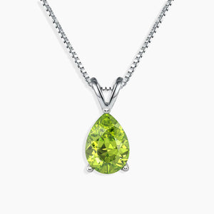 Pear-Shaped Peridot Pendant in 925 Sterling Silver with a Box Chain