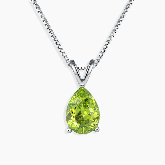 Pear-Shaped Peridot Pendant in 925 Sterling Silver with a Box Chain