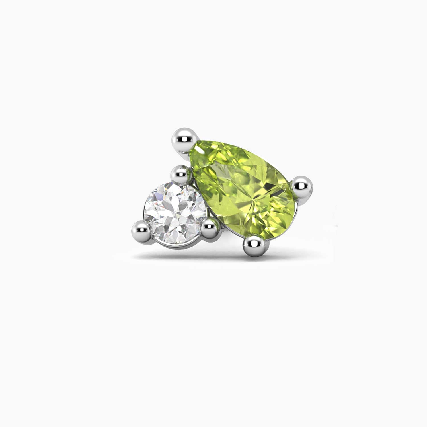 Elegant silver stud earrings with natural peridot and diamond simulants in a delicate cluster