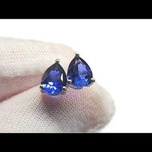 Silver Sapphire Earrings - Pear Shaped - Irosk®