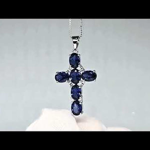 video of sapphire cross necklace in sterling silver, birthstone jewellery australia