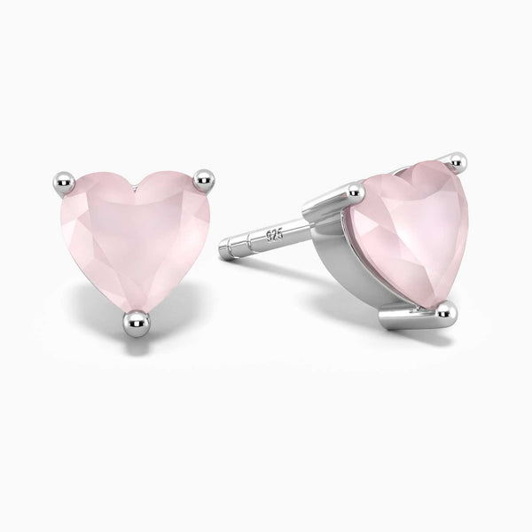 pink rose quartz earrings with white background