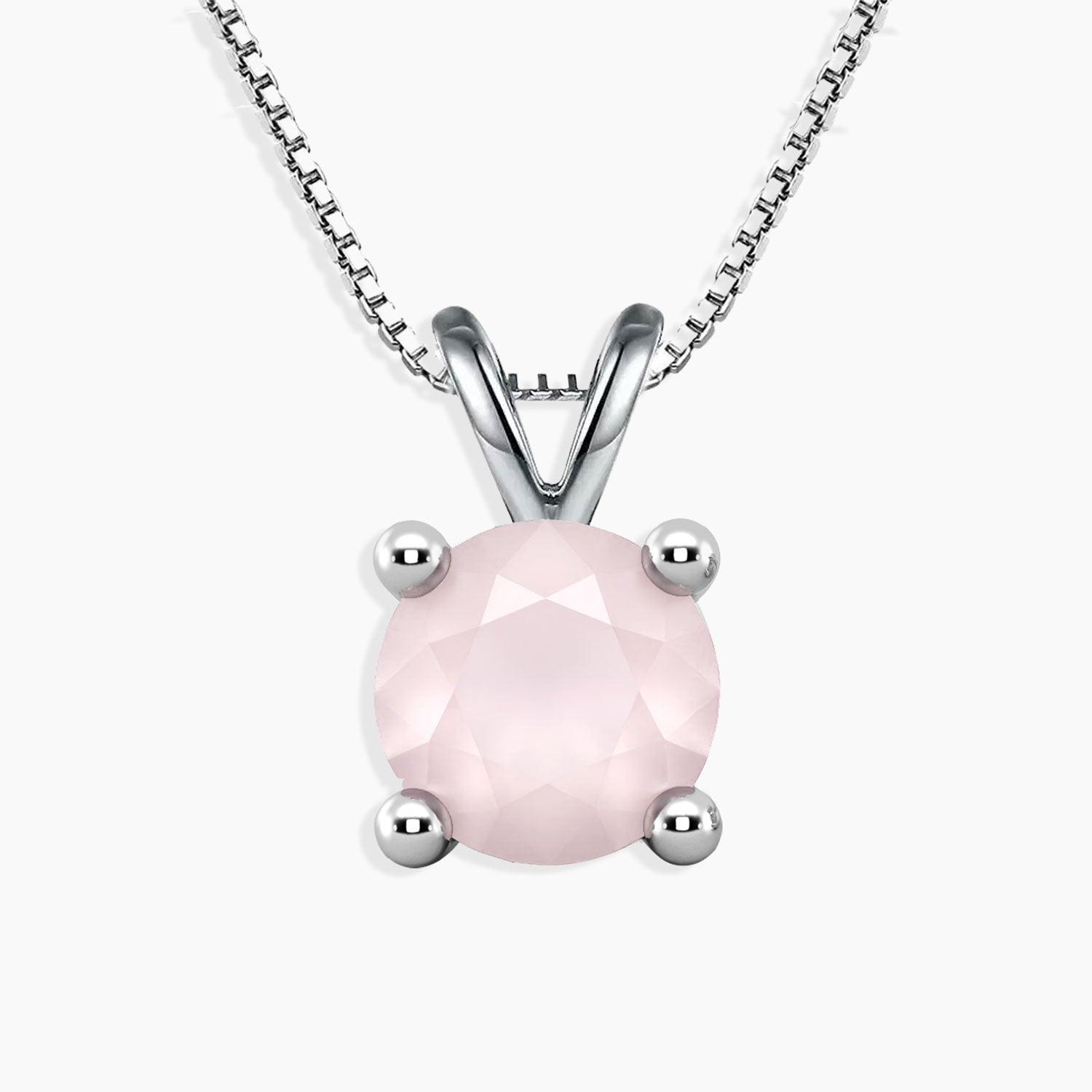 Rose Quartz Necklace in Sterling Silver - Round Cut Gemstone Pendant with Elegant Chain