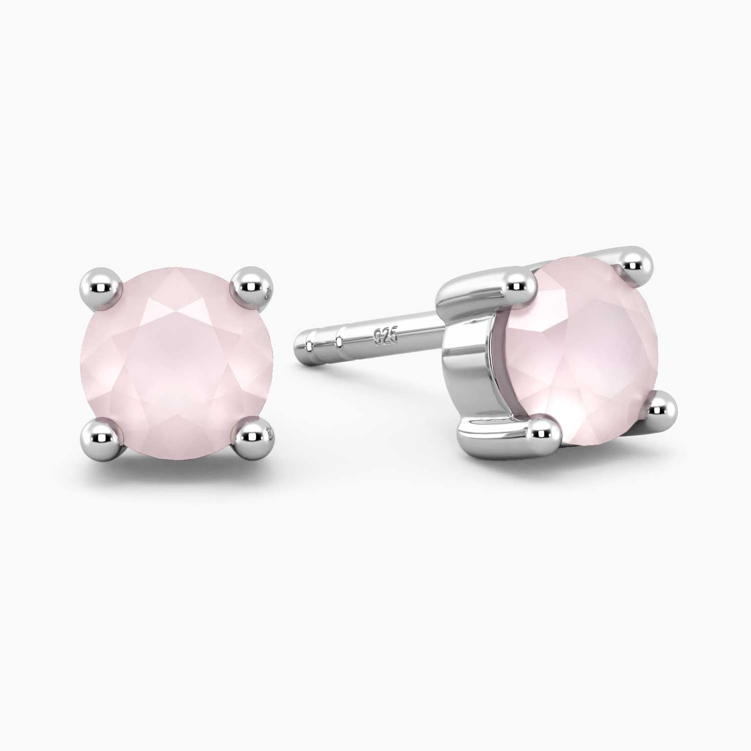 Rose Quartz Stud Earrings in Sterling Silver - Delicate Round Cut Gemstone Earrings