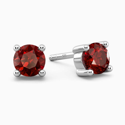 Garnet Round Shape Stud Earrings in Sterling Silver - Irosk Australia ®