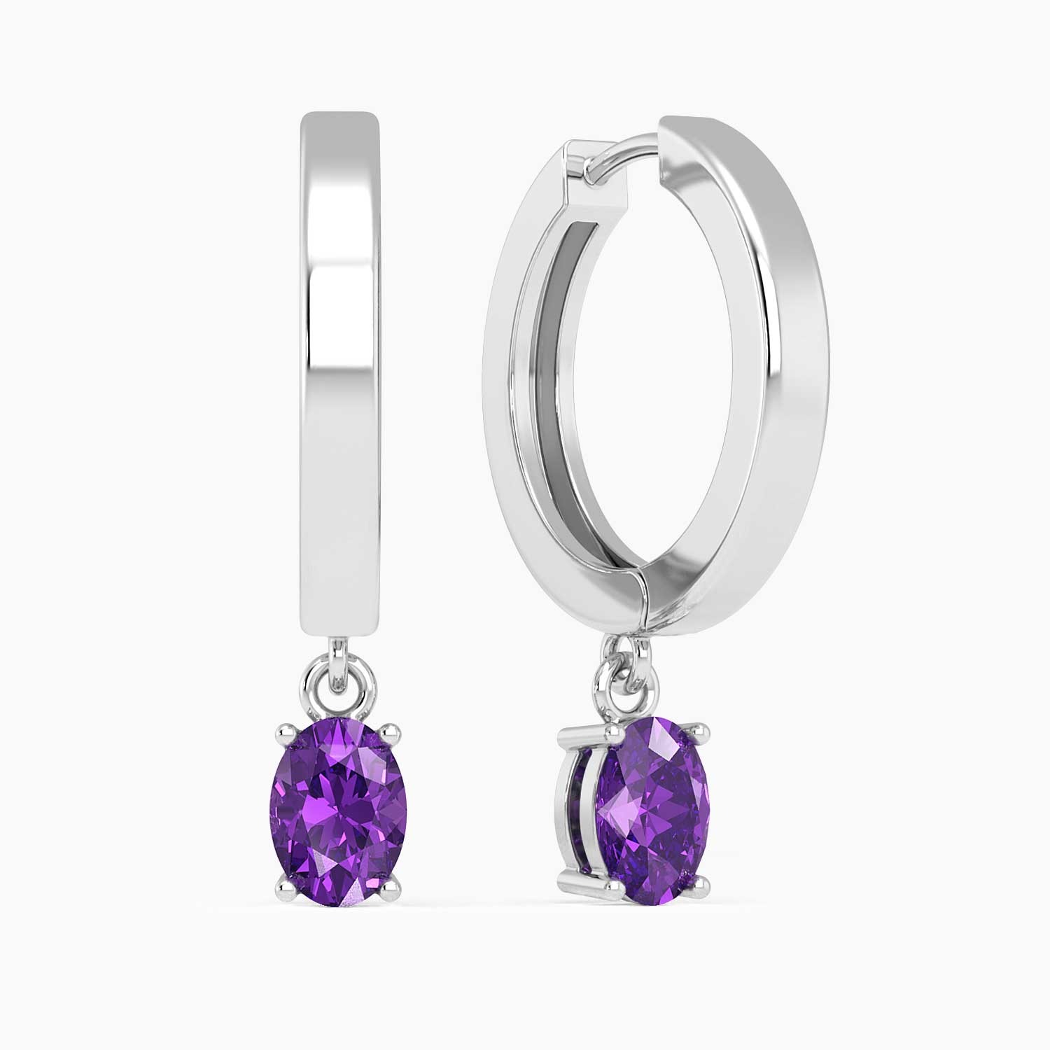 amethyst hoops in silver