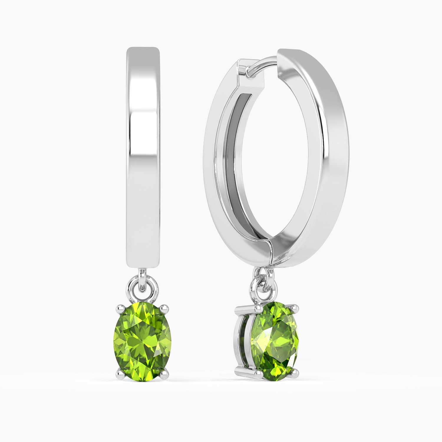 peridot hoop earrings in silver