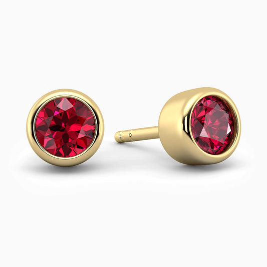 Round Shape Ruby Gold Stud Earrings - Irosk