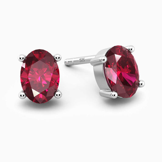 Ruby Oval Stud Earrings - Sterling Silver