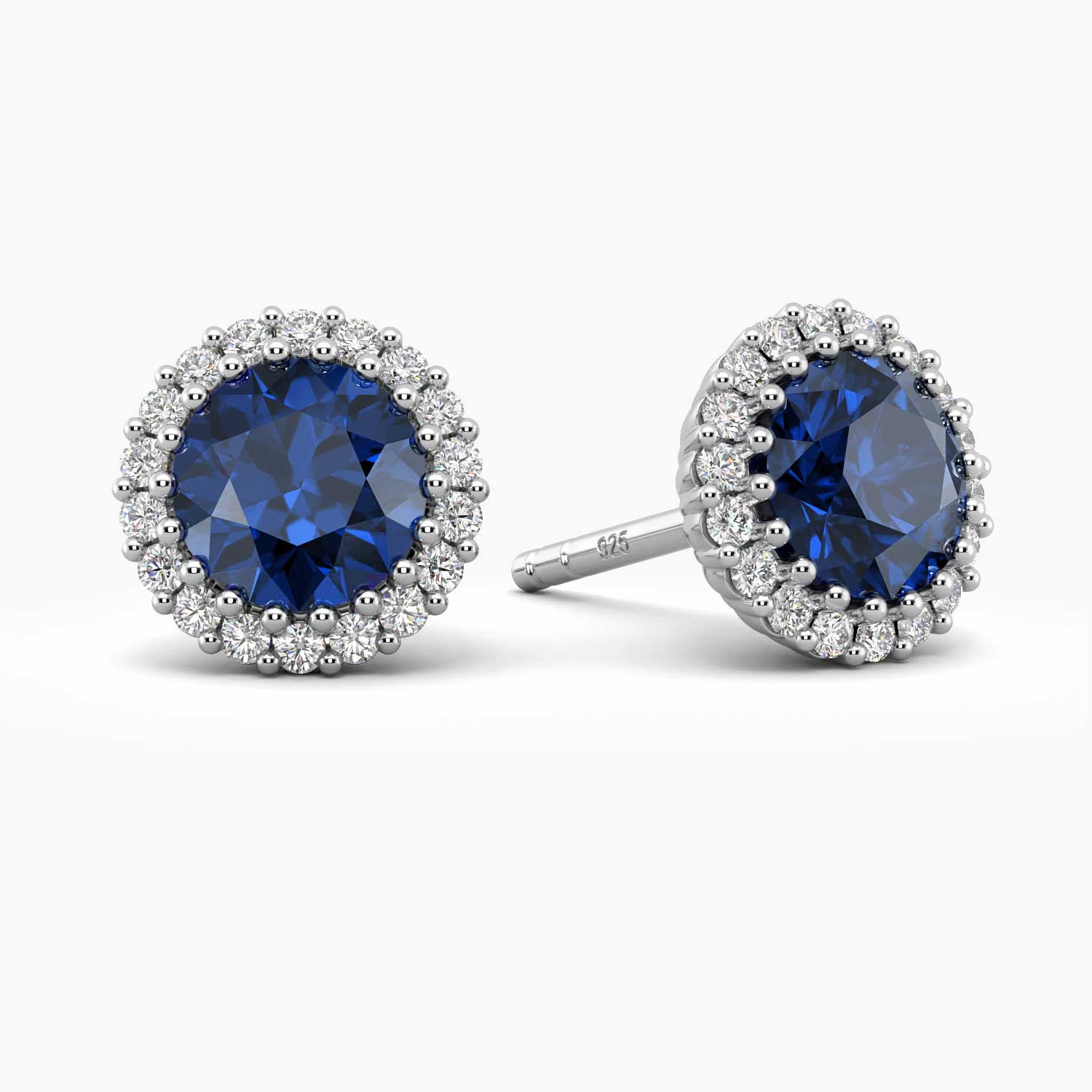 Sapphire and diamond simulant halo earrings in silver