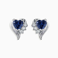 Blue Sapphire Heart Earrings in Sterling Silver with 6 mm Heart-Shaped Created Sapphires