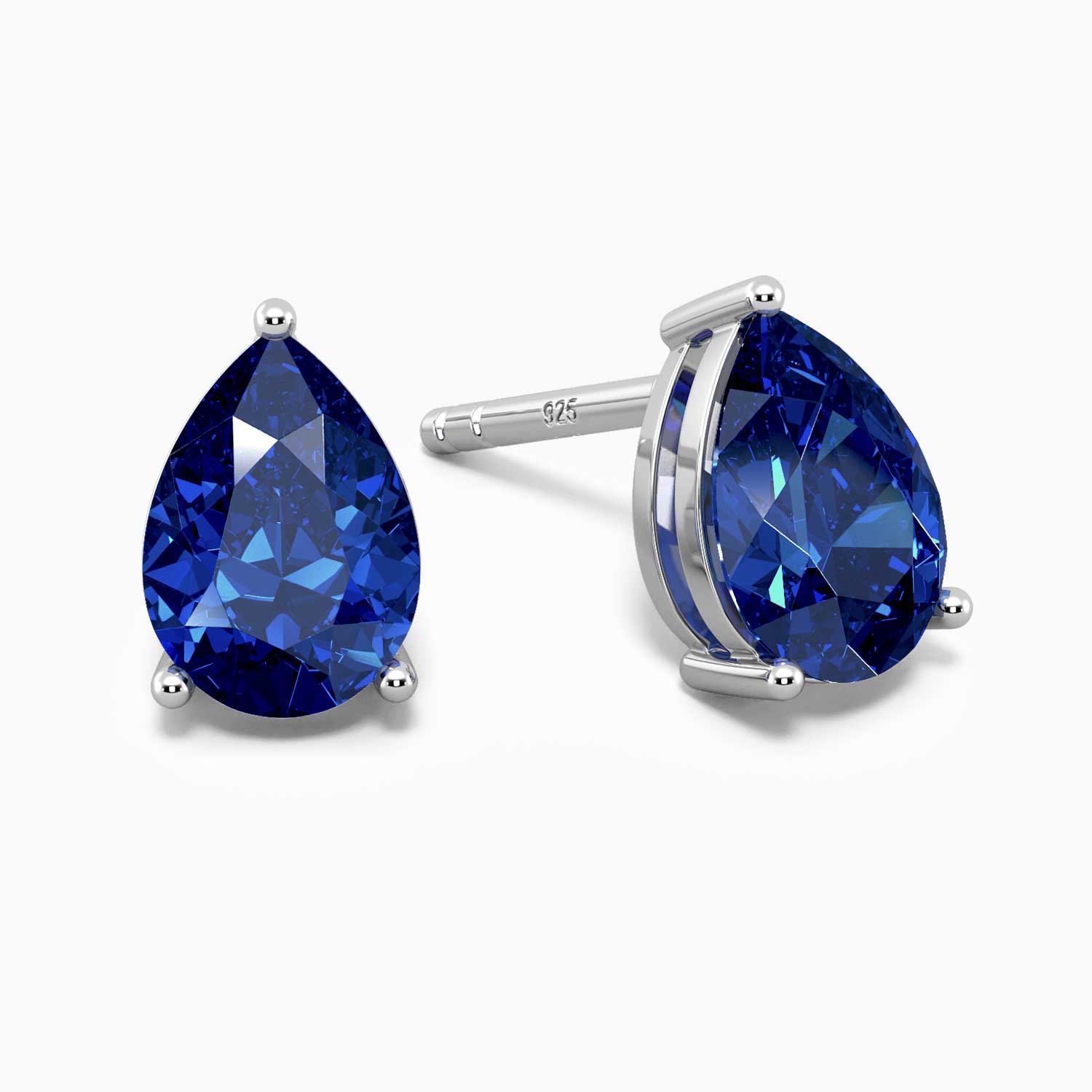 Silver pear-shaped sapphire earrings