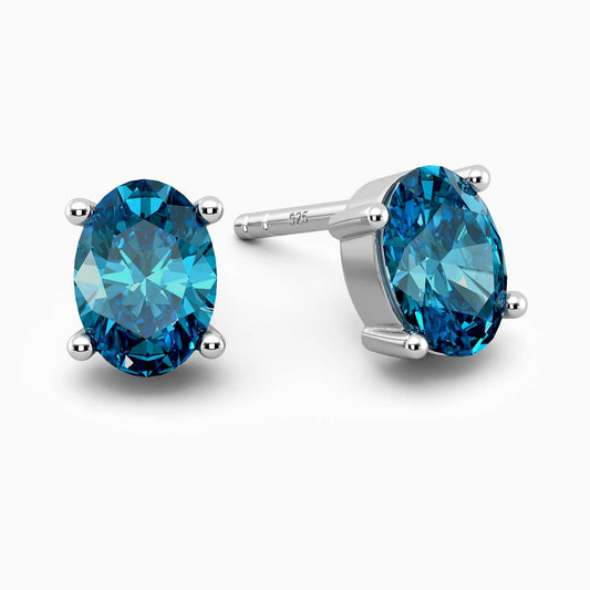 London Blue Topaz Oval Stud Earrings - 925 Sterling Silver