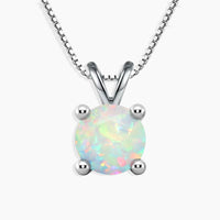 White Opal Pendant Necklace in 925 Sterling Silver - Round-cut