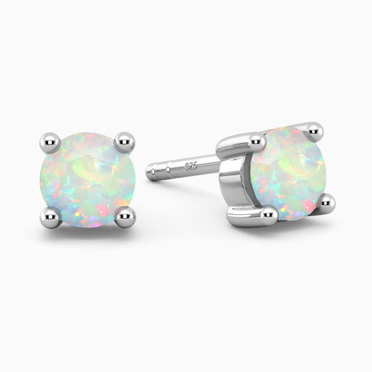 Round Shape Opal Earrings in Silver by Irosk